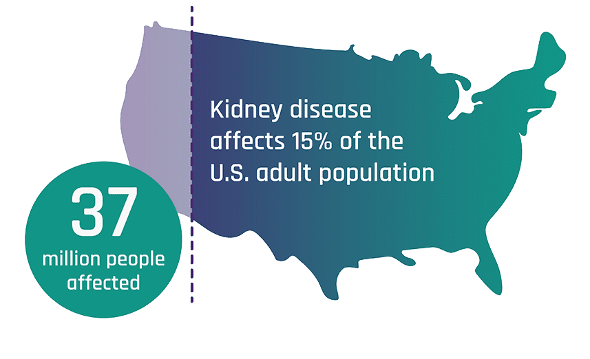 Kidney disease affects 15% of the U.S. adult population